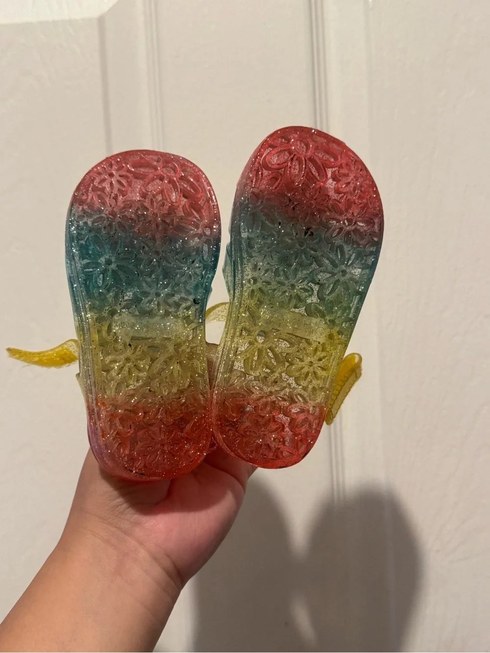 Hello Kitty Rainbow Glitter Jelly Sandals in Pink Yellow Blue